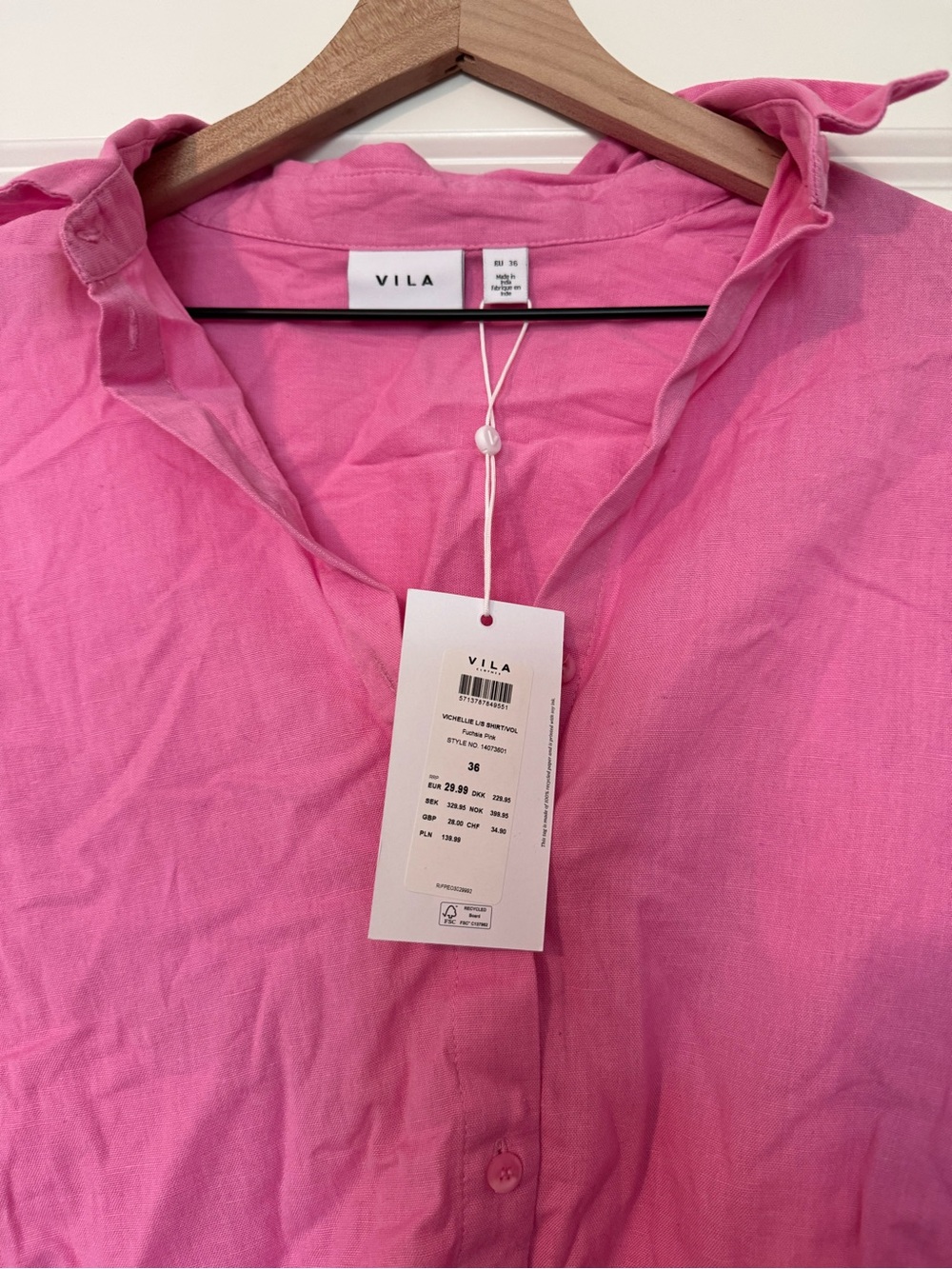 VILA Oversized Pink Button-Down Shirt - Picture 2 of 2